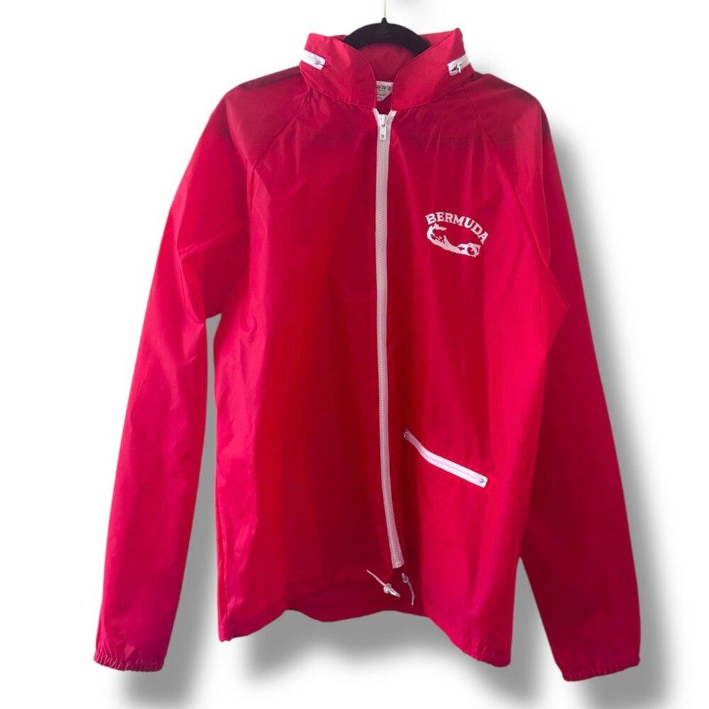 Vintage 80s/90s Brown's of Bermuda Red Nylon Zip-Up Windbreaker Jacket Nautical